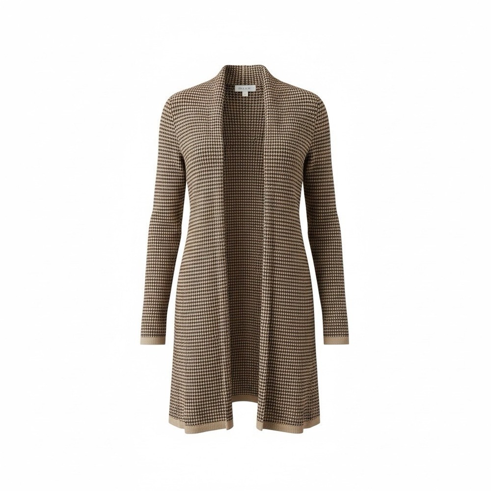 Carmen Marc Valvo Cardigan Women Small Tan Longline Quiet Luxury Layer Career